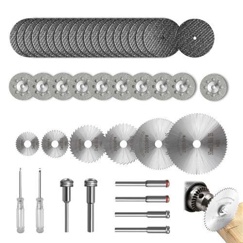 44Pcs Dremel Cutting Siscs for Dremel Metal Cutting Discs Set 6pcs HSS Cutting Disc, 20pcs Resin Cutting Disc, 10pcs Diamond Cutting Wheels, 6pcs Mandrels, 2pcs Screwdriver