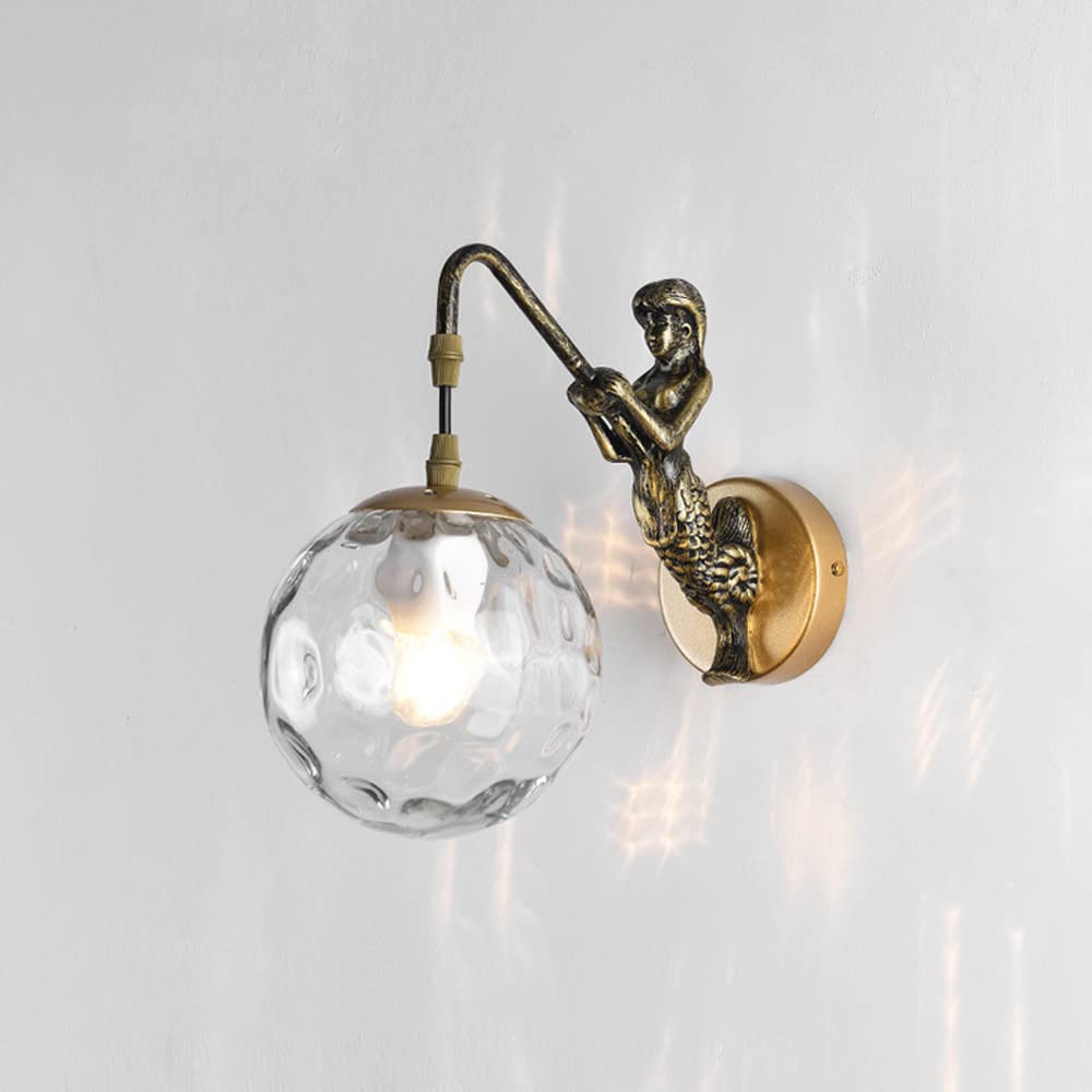 SXSCARKX Wall Lights Sconces Sconces, Mount Light Farmhouse Sconce with Hammered Globe Glass, Retro Metal Lamp Indoor Lighting Fixture, Living Dining Room Bedroom Bedside