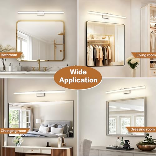 Image of SOLFART Bathroom Light Fixtures: 48 Inch Vanity Light for Large Mirrors- Brushed Nickel 6000K LED Adjustable 180 Degree Bar, IP44 Damp Protection, ETL