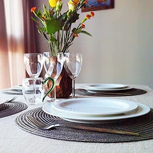 Smaafit Round Braided Placemats, Set Of 6 Table Place Mats For Round Dining Tables, 15 Inches Round Placemat, Place Mat Round Table Mats (Black Brown) #TOP6