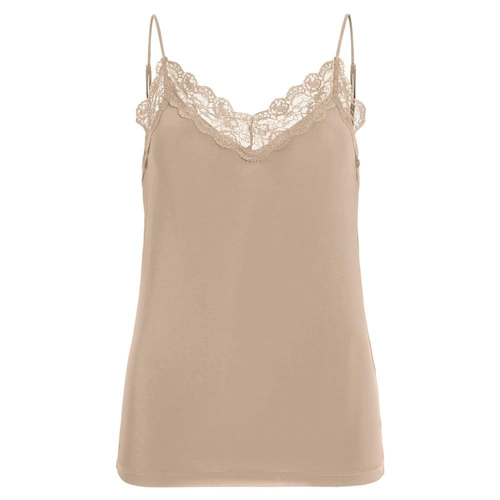 Object Women's Objleena New Lace Singlet Noos Top, Humus, L/XL