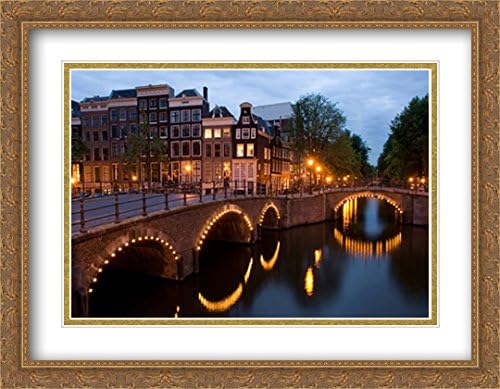 Keizersgracht Bridge, Netherlands 2x Matted 36x28 Large Gold Ornate Framed Art Print by The Cityscape Art Print Series