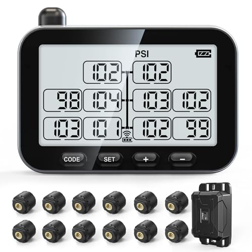 GUTA Trailer Tire Pressure Monitoring System, RV TPMS with 12 Sensors, 6 Alert Modes, Signal...
