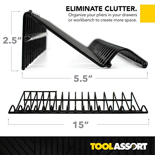 Plier Organizer Rack, 2 Pack, Stores Spring Loaded, Regular and Wide Handle Insulated Pliers, Tool Box Storage and Organization Holder Fits Nicely in Your Toolbox Drawer or Chest Drawers