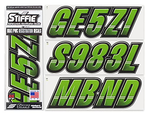 STIFFIE Techtron Team Green/Black 3" Boat & PWC Registration Decals • Numbers Letters Stickers