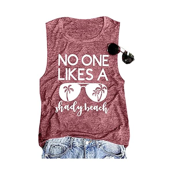 No One Likes A Shady Beach Tank Tops Women Summer Beach Tanks Sleeveless Graphic Hawaiian Vacation Shirts (Pink, L)