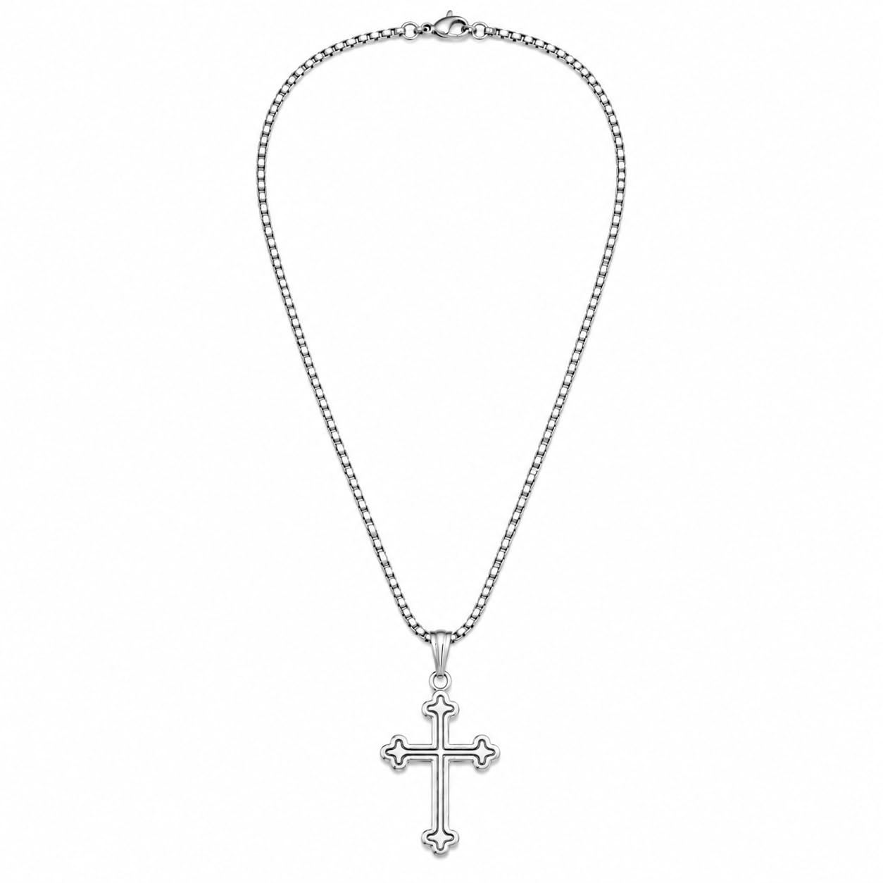 TR haute Men’s Silver Cross Pendant Necklace with Chain | Premium Finish | Lightweight | Daily & Party style Wear, cross pendant chain for men's and boys.-image-21