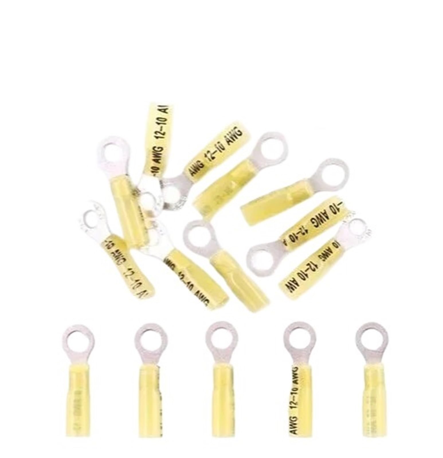 Ciopljhkl One Color 20Pcs 12-10Awg Yellow Heat Shrink Insulated Waterproof Ring Connector Electrical Wiring Crimp Terminals For Home,Factory,Cars,Ship