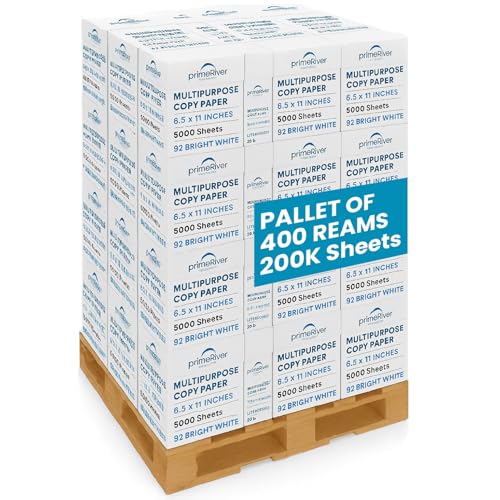 PrimeRiver Multipurpose Copy Paper – Pallet of 400 Reams (200,000 Sheets) | 8.5” x 11”, 20 lb, 92 Bright, White | Bulk Printer Paper for Offices, Schools & Commercial Use (Pallet | 200K Sheets)