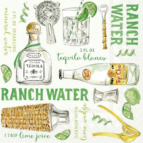 IHR Ideal Home Range Cocktail Napkins Disposable 3-Ply Paper Party Napkin Pack, 5" x 5", Ranch Water, 20-Count
