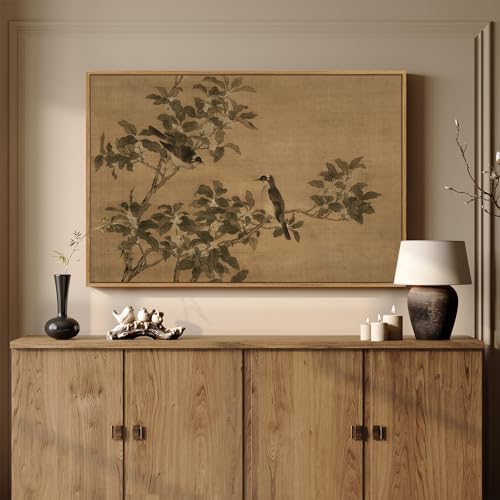 Framed Vintage Botanical Birds on Branch Wall Art, Retro Neutral ...