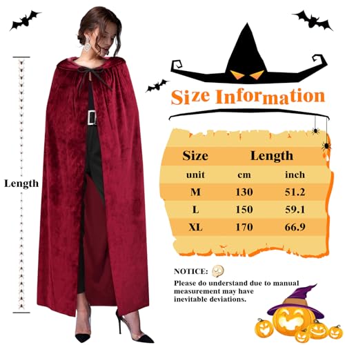Image of Sarfel Hooded Cloak Velvet Cape with Hood Halloween Capes Women Witch Costume Vampire Cloak Wizard Robe Men Cosplay Costume, Wine Red, X-Large