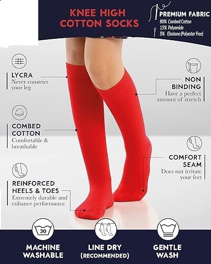 Image of WKLOUYHE Kid's Knee High Cotton Socks for Girls Boys and Toddlers, Solid Color Long School Uniform Socks Pack Of 04