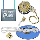 HQRP Kit Ceiling Fan Capacitor CBB61 10uf 2-Wire UL Listed and 3-Speed Fan Switch + HQRP Coaster