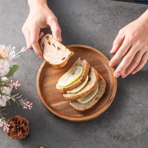 Image of BF BILL.F SINCE 1983 Wooden Plates Round Dinner Plates 8 Inch Acacia Wood Serving Tray Wooden Serving Platters for Home Decor, Food, Vegetables, Fruit, Charcuterie, Appetizer Serving Tray (Set of 4)