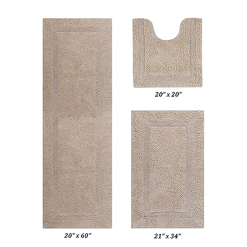 Better Trends 3 Piece Bathroom Rug Set Sand Rectangle, Contour, Runner Bathmat Reversible Soft, Cotton Rugs Absorbent Machine Washable for Bathroom Floor Decor, Bathtub Toilet Base Lux Collection - Thumbnail 2