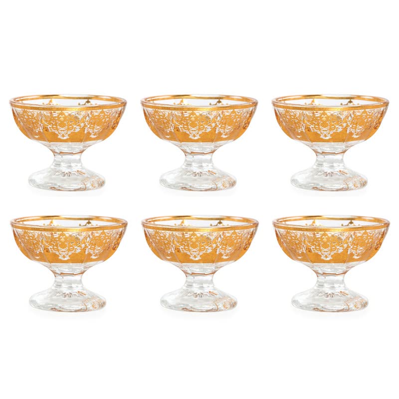 Homes r us Nadia Glass Ice Cream Cup, Gold – Set of 6