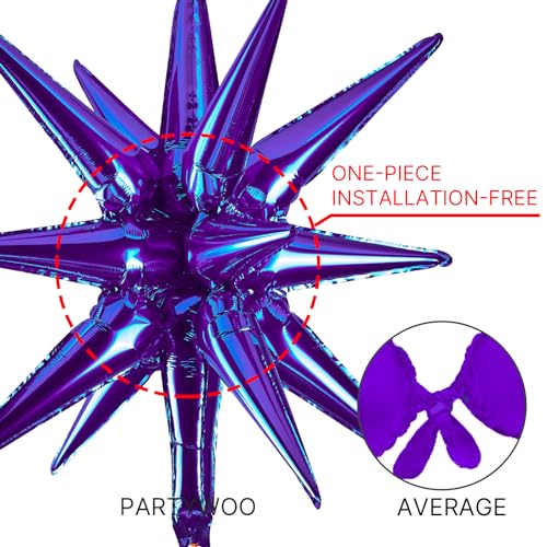 Image of PartyWoo Purple Star Foil Balloons 10pcs Different Sizes Pack of 42 27 22 Inch Large Lavender Explosion Spike Mylar Balloons for Birthday Bachelorette Anniversary Princess Party Decorations