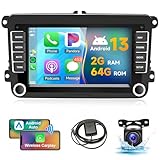 2G+64G Android Car Stereo Radio for VW Passat Jetta Tiguan Golf MK5 MK6 T5 EOS Polo CarPlay Android Auto, Rimoody 7 Inch Touch Screen GPS Navigation Bluetooth FM SWC Backup Camera