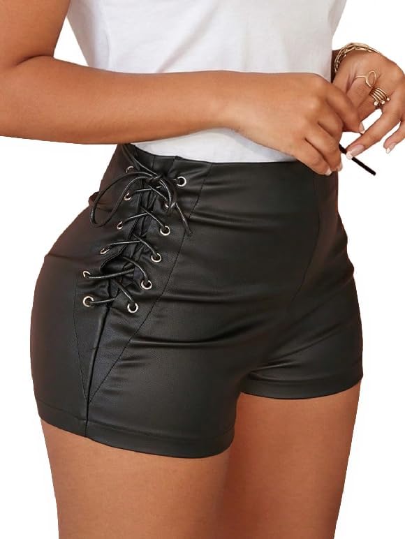 SOFIA'S CHOICE Women Faux Leather Skort High Waist Slit Split Sexy Mini Bodycon Short Skirt
