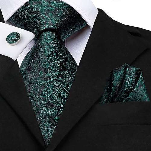 Image of Dubulle Silk Ties Set for Men Formal Paisley Striped Necktie Pocket Square Cufflinks 3PCS Sets Wedding Business Party