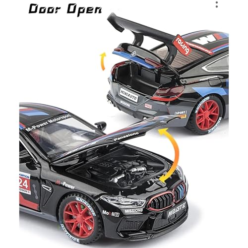 Image of 1:32 Scale BMW M8 GTE Thunder Toy Car | Metal Pullback Diecast Car for Kids with Openable Doors, Sound, Light Effects Toy for Car Enthusiasts (Color As Per Available),multicolor