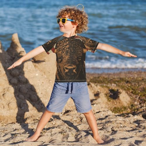 Boys Swing Shirts America Yak Flag Cow Rashguard Short Sleeve Kids T-Shirts Sun UPF 50+4