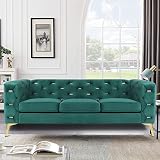 RARZOE Mid-Century Velvet Chesterfield Sofa Couch,Modern 3 Seater Sofa Furniture,Upholstered Metal B
