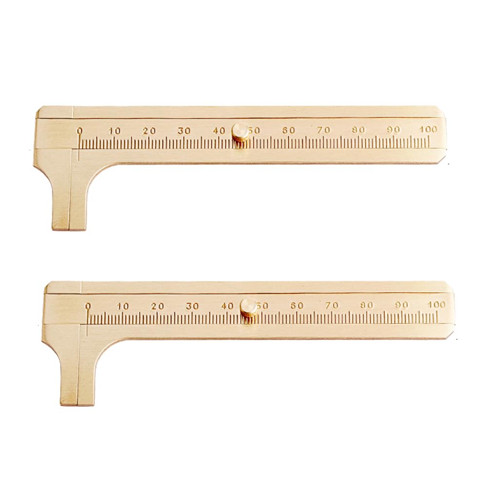 TopHomer 2 Pcs Brass Vernier Caliper Sliding Gauge Mini Vernier Caliper Perfect for Measuring Wooden Beads, Glass Beads, Rings, Gemstones(Single Scale, 0-100 mm)