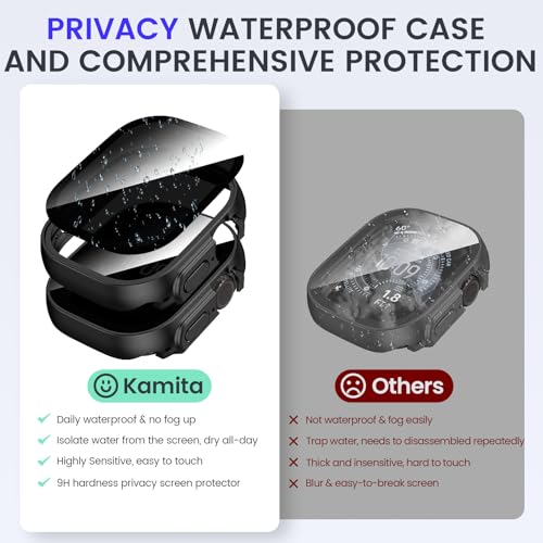 Kamita Waterproof Privacy Screen Protector Case for Apple Watch Ultra 3/Ultra 2/Ultra 49mm, Hard PC Bumper Cases with Anti-Spy Tempered Glass Film, Full-Body Protective Cover for iWatch 49 (Black) - Image 8