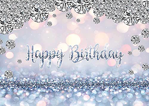 Silver And White Blue Bokeh Shiny Happy Birthday Party Photography Background Shining Diamonds Backdrops For Women Girls Kids Party Cake Table Decoration Banner 7X5Ft #TOP7