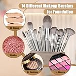 14 Pcs Makeup Brush Set, Professional Eye and Face Foundation Brush Set, Eyeshadow Brushes, Cosmetic Brushes, with Pu Bag, Grayish - Image 4