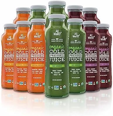 AllWellO Organic Juice Variety Pack, Cold-Pressed, No Sugar Added, 12 Pack