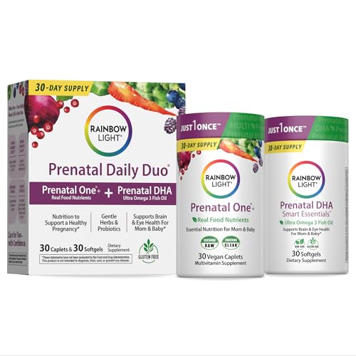 Rainbow Light Prenatal DHA Vitamins for Women | 30 Caplets & 30 Softgels | Omega-3 Fish Oil (DHA & EPA) | Support for Mom & Baby