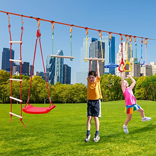 Needux Warrior Obstacle Course For Kids-11 Durable Obstacles And 50Ft Slackrope Outdoor Hanging Play Equipment, Kids Toys, 480 Lbs Load #TOP3