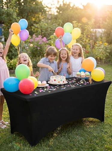 Image of Utopia Kitchen Spandex Tablecloth 2 Pack [4FT, Black] Tight, Fitted, Washable and Wrinkle Resistant Stretch Table Cloth Rectangle Cover for Trade Show, Weddings & Parties [48Lx30Wx30H Inch]