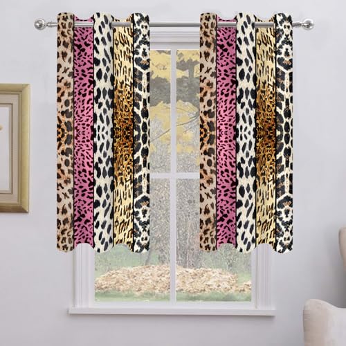 BSPPTI Wild Animal Print Curtain, Room Darkening Thermal Insulated Blackout Leopard Boa Window Drapes with Grommets for Living, Dining, Bedroom, Pink Leopard Print, 42"x 72", 2 Panels
