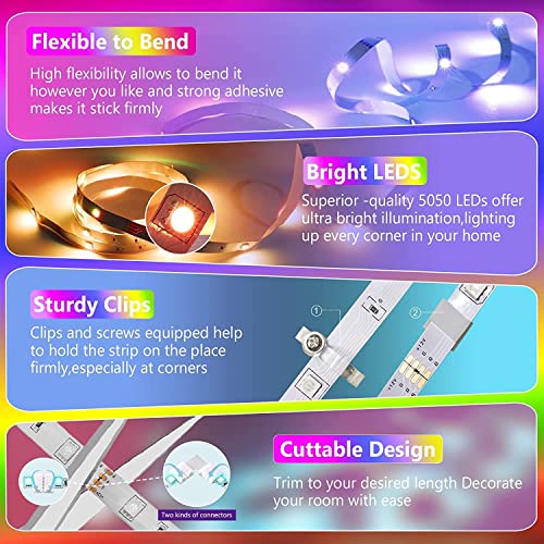200Ft Rgb Led Strip Lights(3 Rolls Of 65.6Ft Led Lights) Ultra Long Bluetooth Led Lights With App Voice Control Remote, 28 Dynamic Modes And Music Sync Led Lights For Bedroom, Party ,Home Decoration #TOP5