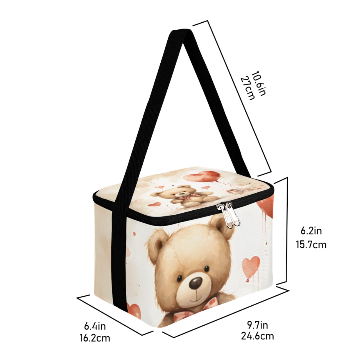 Lunch Bags for Women Men 9 Cans,Valentine's Day Bear Hot & Cold Food Delivery Bag Insulated Grocery Bag Insulated Lunch Box Cooler Bag for Office Work Picnic Beach