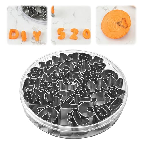 LUMOOM 37 piezas de moldes de galletas con letras y números para fondant, cortadores de galletas, acero inoxidable, decoración para pasteles y galletas para niños