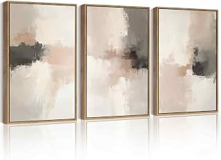 PHOPAGO Abstract Framed Wall Art Large 16x24in Minimalist Beige Pastel Watercolor Neutral Wall Decor Modern Art Paints Bedroom Living Room Home Decor - Natural Framed
