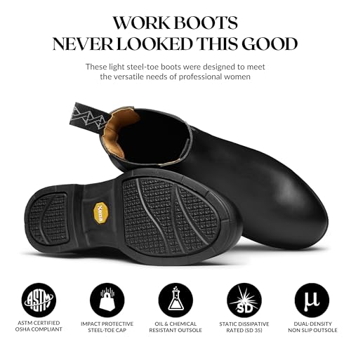 Image of Xena Workwear, Valence V1 Steel Toe Women's Work Boots, Chelsea, Slip Resistant, ASTM F2413 Certified, OSHA Compliant, Static Dissipative SD, Leather