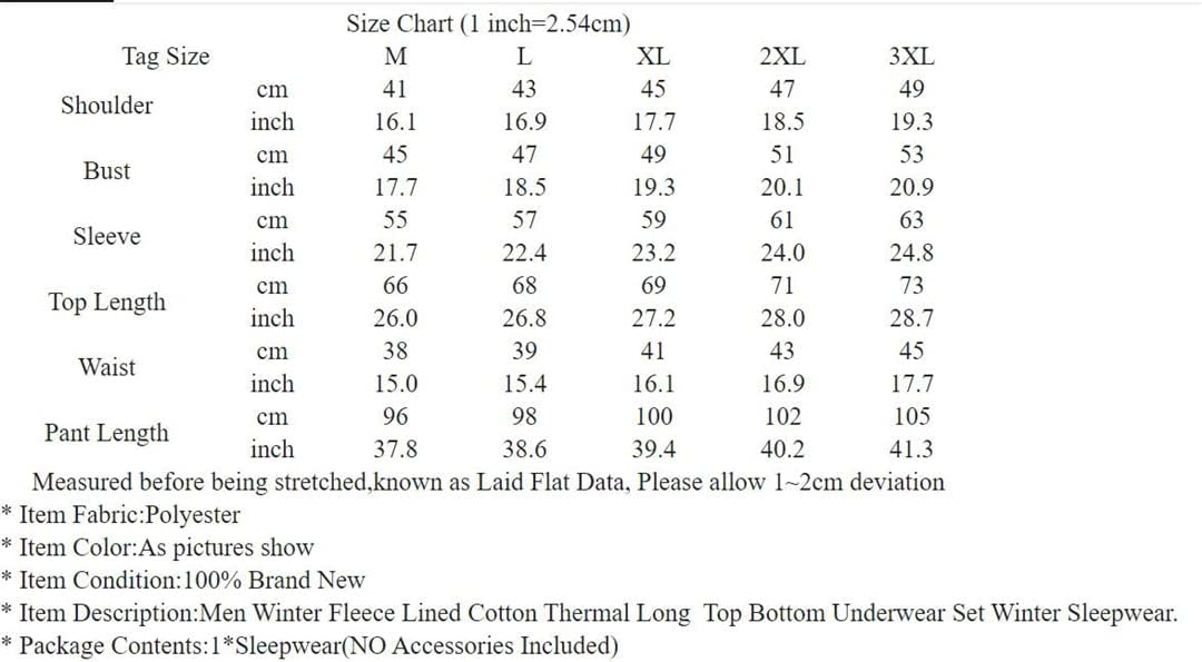 Ruereuu Winter Men's Thermal Underwear Cotton Fleece Lining Thermal Panel Long Thermal Clothing