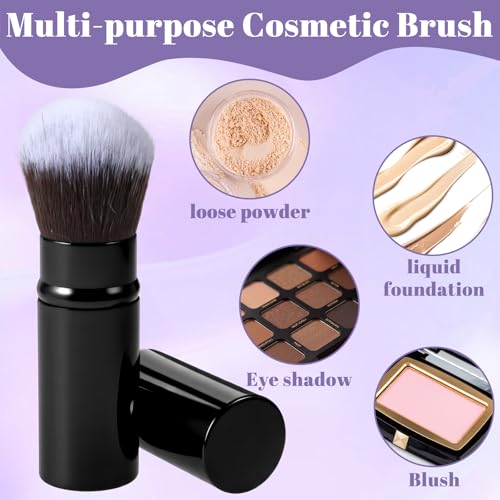 2 Stück Einziehbare Make-up-Pinsel, Abgewinkelter Kabuki Reise Grundierungspinsel, Tragbare Puder Rouge Pinsel, Mini Make up Pinsel für Blush, Sonnenschutz, Bronzer, Polieren, Concealer, Highlighter