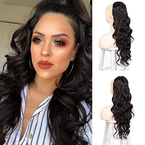 Isaic Ponytail Extension Long Wavy Drawstring Ponytail Extensions for Women Synthetic Wavy Clip in Ponytail 24 Inch Hairpiece Heat Resistant (2#)