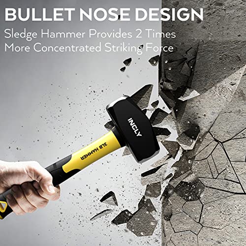 image for INCLY 4 PCS Geology Rock Pick Equipment Kit, 3lb Sledge Hammer 12