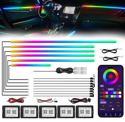 Acrylic Interior Car LED Strip Light with Wireless APP, RGB 18 in 1 with 175 inches 593 LEDs Fiber Optic Ambient Lighting Kits, 16 Million Colors Sound Active Function Car Neon Lights