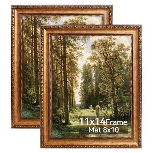 Pequecom 11x14 Vintage Gold Picture Frame, 2 Pack Ornate Victorian