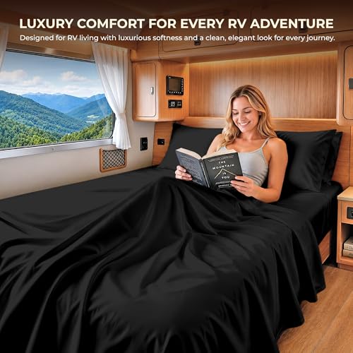 Image of SGI bedding 100% Egyptian Cotton Sheets RV King Size - 600 Thread Count Sheets Set, Soft, Cooling, 15 inch Deep Pocket, Luxury Hotel Bedding, Breathable, Durable - Black
