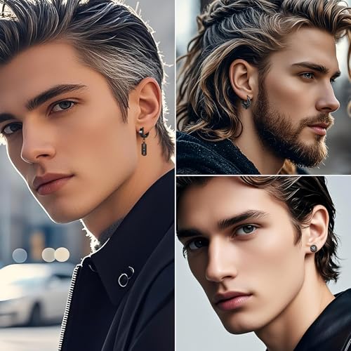 Viking Stud Earrings for Men Women: 8/9 Pairs Stainless Steel Fake Gauge Plug Huggie Hoop Celtic Wolf Earrings Jewelry Gifts2